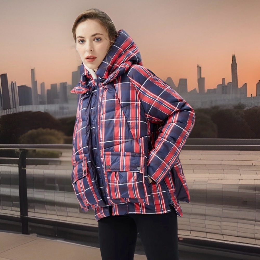 Orolay Women's Size S Thickened Plaid Print Multi Pockets Hooded Down Jacket.New - Picture 3 of 17